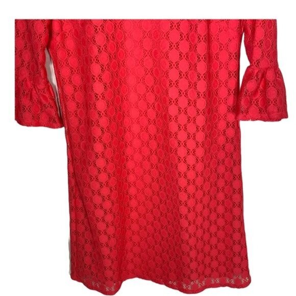 Tacera Red Lace Bell Sleeve Mini Shift Dress Small - Picture 3 of 12